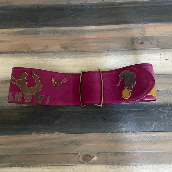Vintage Purple Suede Belt with Embroidery Size Large - Picture 1 of 5